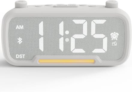 Digitale wekkerradio met Bluetooth, lichtwecker met USB oplader, batterijback-up, dimbaar, instelbaar volume voor diepe slapers