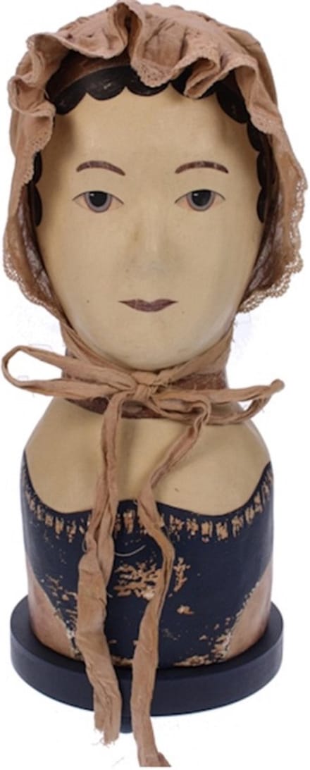 Hoofd schulp haar en muts op voet Ø14,5xh34,5cm