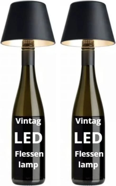 Oplaadbare Flessenlamp - 2 Stuks - Tafellamp - Zwart - Touch Dimbaar - USB C Oplaadbaar - LED