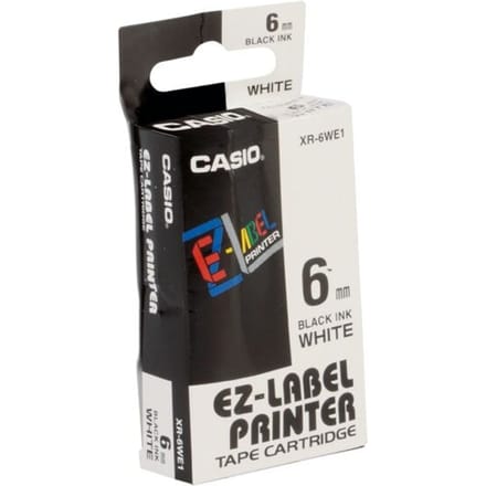Casio XR-6WE1 Labeltape PET Tapekleur: Wit Tekstkleur: Zwart 6 mm 8 m