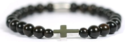 Heren armband RVS kruis hout kamagong - Ibizamen -20cm