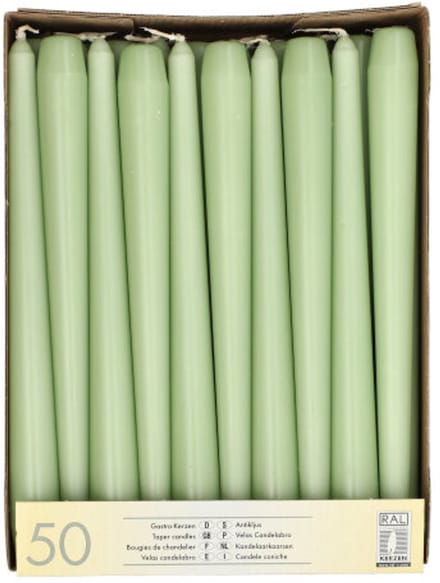 50 Kandelaarkaarsen Ø 2,2 cm · 25 cm jade groen