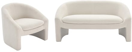Vente-unique Zitbank 2 personen en fauteuil in wit bouclé OSSANA
