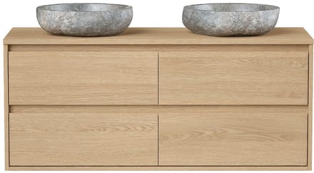 Vente-unique Badkamermeubel met dubbele wastafel in steen - Eikenfineer - 120 cm - MILIPAM