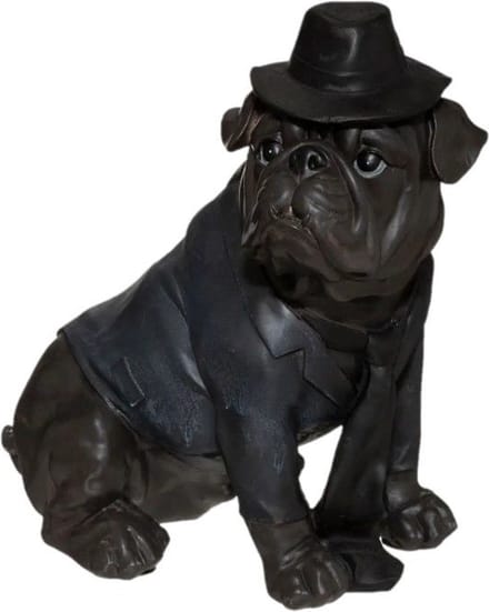 Decoratief beeld/figuur - Bulldog met hoed, stropdas en jasje - beeld 44,5cm