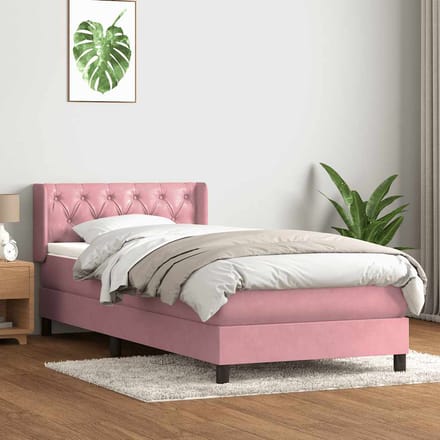 vidaXL - Boxspring - met - matras - fluweel - roze - 80x220 - cm