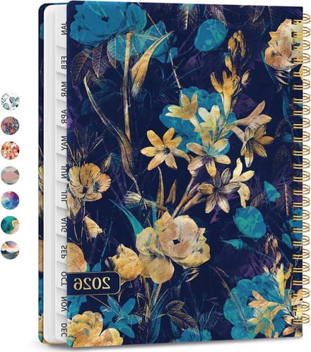2026 Planner - Week Maand Kalender - Jaar Organiseren - Harde Kaft Spiraal - A5 Formaat - Turquoise Bloemen