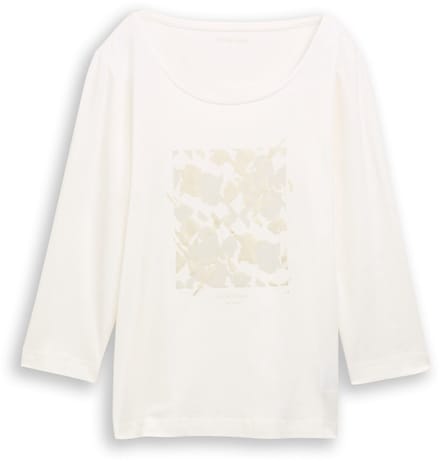 Tom Tailor - Shirt met lange mouwen en print - Maat M - Whisper White