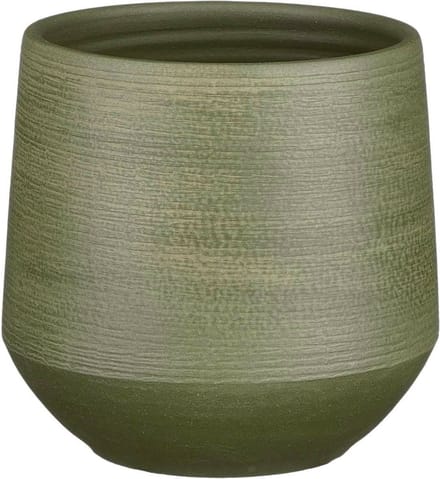 Mica Decorations Plantenpot - terracotta - donkergroen relief - D19/H18 cm - bloempot