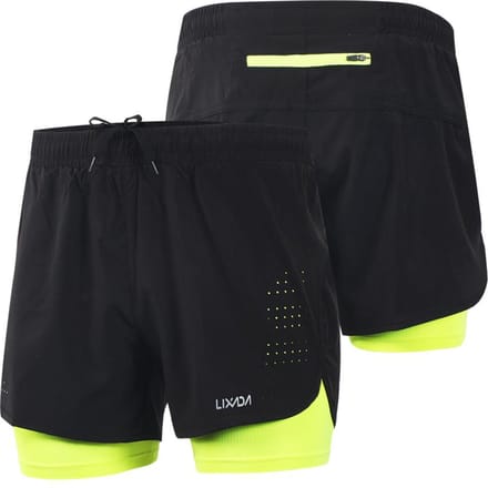 Lixada Short de course 2 en 1 pour hommes, séchage rapide, respirant, entraînement actif, exercice, jogging, cyclisme, avec doublure plus longue M vert