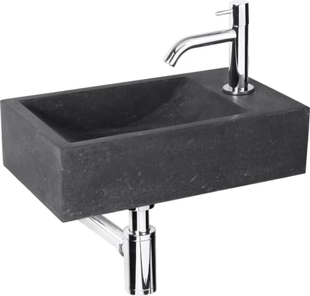 Fonteinset Parta Bombai Black Natuursteen Wasbak 40 X 23 X 11 Cm
