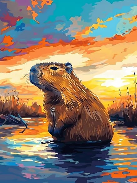 Diamond painting - capibara - canvas 40x30 cm - schilderij 35x25 cm