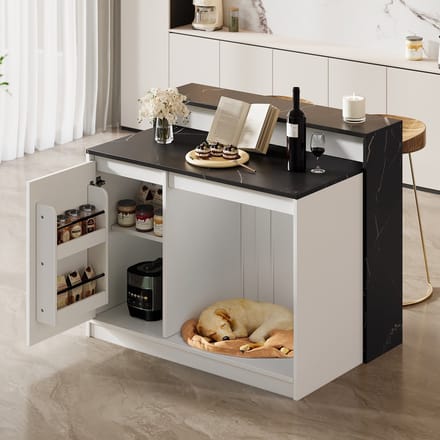 PHOEBE CAT Keukeneiland - Eettafel - Bartafel - Marmerlook - 120 × 80 × 100 cm - Wit + Zwart