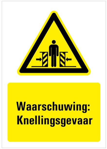 Waarschuwing voor knellingsgevaar bord met tekst 148 x 210 mm