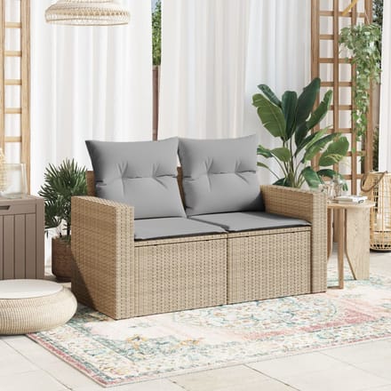 vidaXL - Tuinbank - 2-zits - met - kussens - poly - rattan - beige
