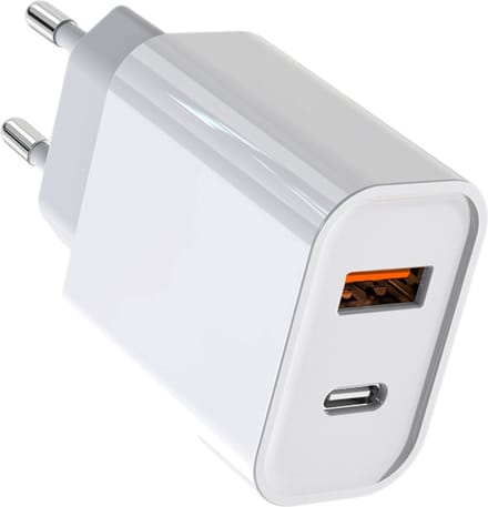 USB C Adapter oplader USB stekker 20W geschikt voor Samsung Galaxy & iPhone 12, 13, 14, 15 - USB-A & USB-C adapter wit