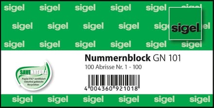 Sigel nummernblok 1-100, 105 x 50 mm, 100 vel