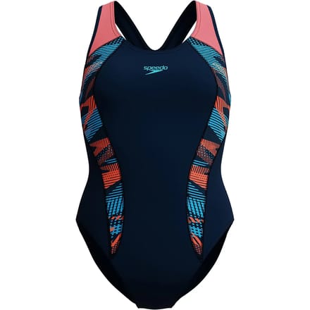 Speedo Placement Laneback Dames Sportbadpak - Marine/Oranje