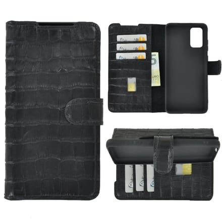 Samsung Galaxy S20 Plus hoesje - Wallet Bookcase Echt Leder hoes Croco Zwart