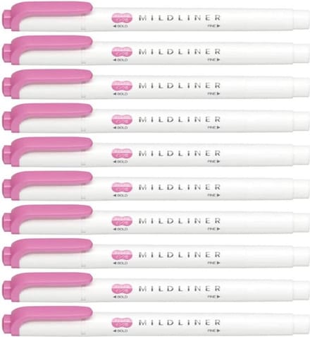 Zebra Mildliner Double-Sided Highlighter - Fine / Bold – Mild Fuchsia Set van 10 + een Luxe Zipperbag - WKT7-MFU