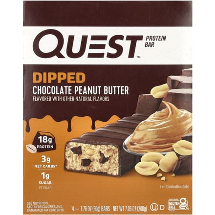Quest Nutrition, Barres protéinées, Beurre de cacahuète chocolat noir, 4 barres, 1,76 oz (50 grammes) Chaque