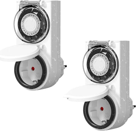 2x Mechanische Buitenstopcontact Timer met Kinderslot en Kap