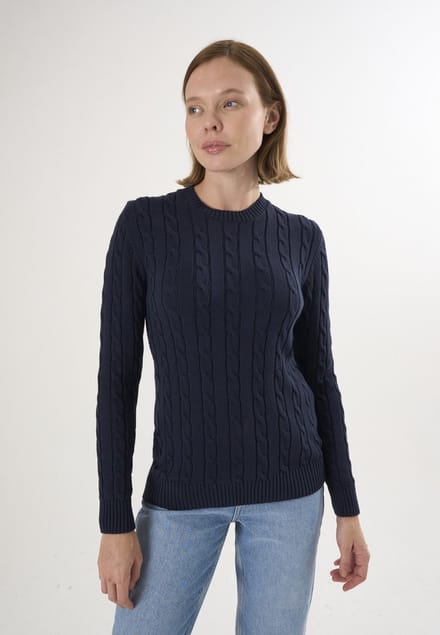 Felix Hardy Kabelgebreide Trui Met V-Hals - 100% Katoen Dames Navy - M