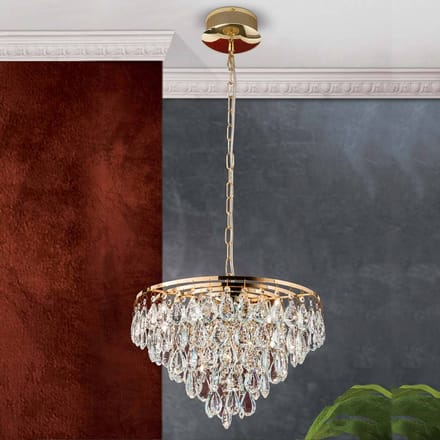 ORION Hanglamp Celeste met K9-kristallen, 9-lamps goud