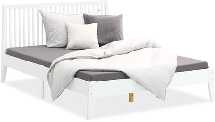 Homestyle4u Houten bed - 140x200 cm - Wit - Hoofdbord - met lattenbodem