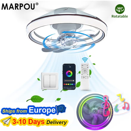 MARPOU Plafondventilatorlampen 90W 7-blads oscillerende ventilator Moderne plafondventilator met LED-licht Afstandsbediening Restaurant LED-ventilatorlamp
