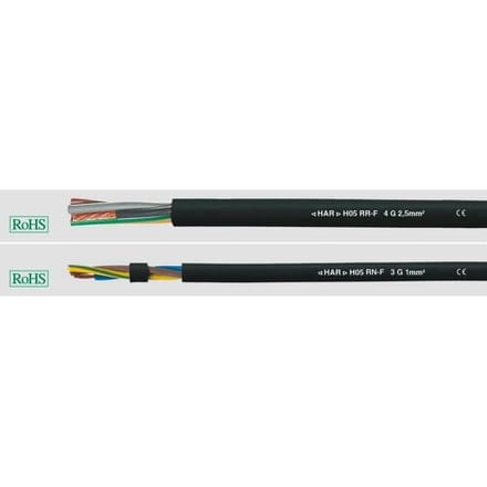 HELU 35005 Rubberkabel H05RR-F 3 G 0.75 mm² Zwart 100 m