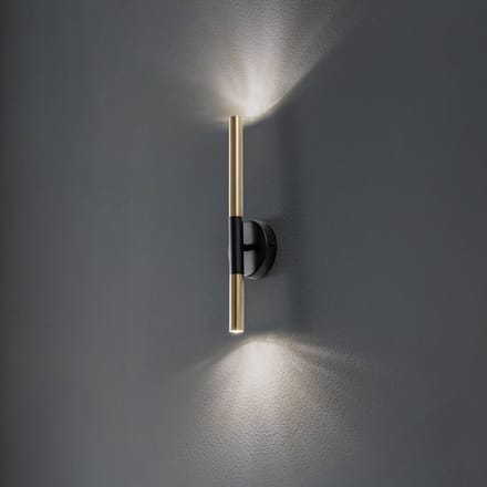 SIGMA Wandlamp Sopel Lux, 2-lamps, zwart/goud, hoogte 38 cm