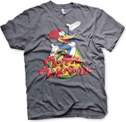 Woody Woodpecker Heren Tshirt -L- Washed Japanese Logo Grijs