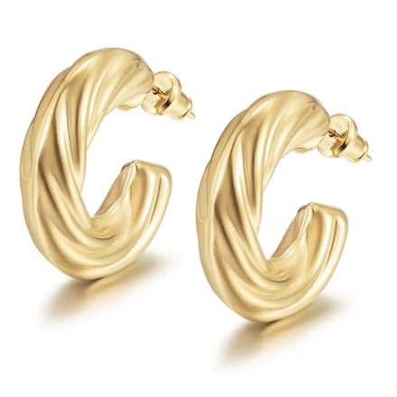 Wave Hoop Earrings Gold 14K