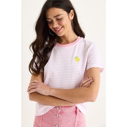Gestreept Geborduurd Katoenen T-Shirt