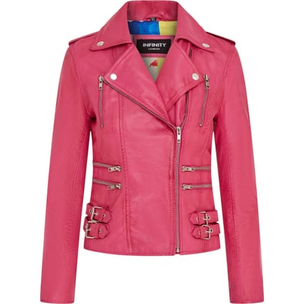 Dames leren fuchsia roze Brando bikerjack - Loddon