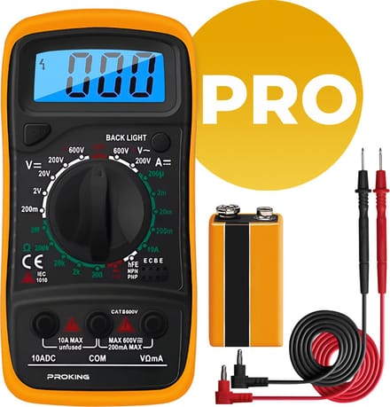 PROKING Digitale Multimeter - AC / DC - Incl. 9V Batterij - Klemtangen - Opberghoes - Multi Meter