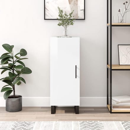 Modern Dressoir - Opbergkast Hout - Woonkamer Inrichting - Drie Ruime Vakken - 90 cm Hoog - Hoogglans Wit