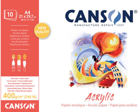 CANSON acrylpapierblok, 240 x 330 mm, 400 g/m², 10 vel
