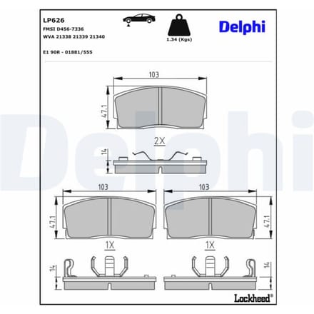 Remblokkenset, schijfrem DELPHI LP626