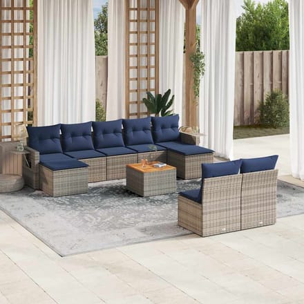 vidaXL - 10-delige - tuinbankset - met - kussens, - grijs - polyrotan