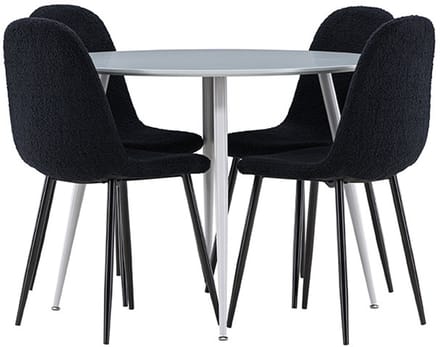 Plaza eethoek tafel Ø100cm en 4 teddy stoelen grijs.