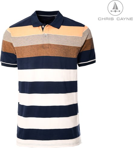 Chris Cayne heren polo - 5XL - offwhite/donkerblauw/bruin/zalm - korte mouwen - gestreept - pique - streeppatroon - grote maten