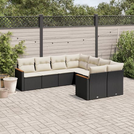 vidaXL - 8-delige - Loungeset - met - kussens - poly - rattan - zwart