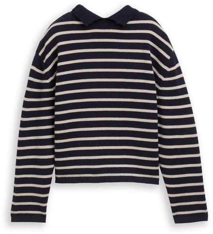 Tom Tailor Denim - Relaxed fit gebreide trui met streepjesmotief - Maat M - navy cloud grey stripe