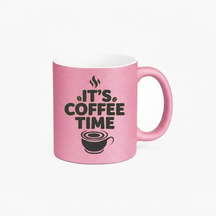 Roze Glitter Mok met "It's Coffee Time" Opdruk - Cadeau Koffieliefhebber