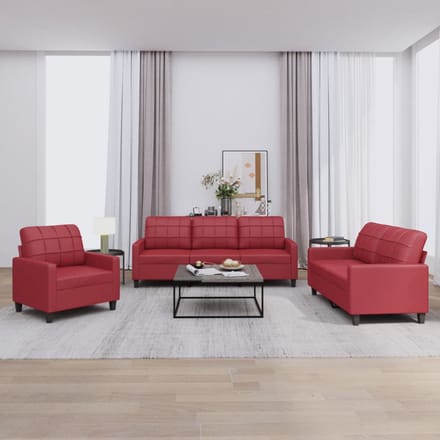 vidaXL - 3-delige - Loungeset - met - kussens - kunstleer - wijnrood