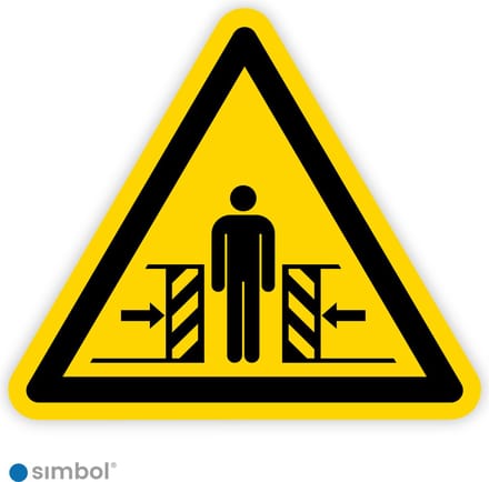Simbol® - Stickers Knelgevaar - Beknelling - Crushing (W019) - Formaat ▲ 5 x 5 x 5 cm.