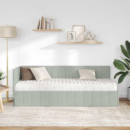 vidaXL - Hoekbedframe - met - Matras - 2 - st - Lichtgrijs - 80 - x - 200 - cm - Fluweel