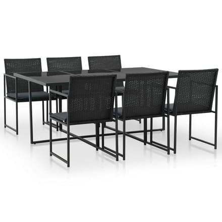 vidaXL - 7-delige - Tuinset - met - kussens - poly - rattan - zwart